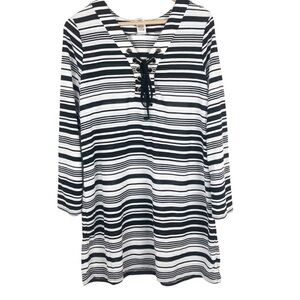 New with tag L*Space Love Letters Long Sleeve Striped Lace Up Tunic Top Dress